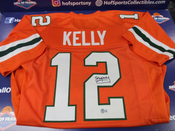 JIM KELLY SIGNED MIAMI HURRICANES CUSTOM ORANGE JERSEY - JSA COA