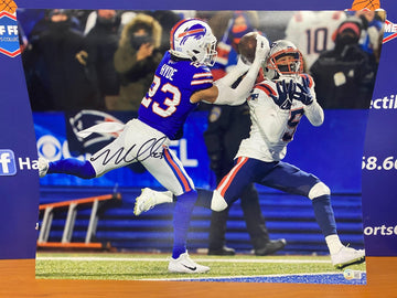 MICAH HYDE SIGNED BILLS 16X20 PHOTO PATRIOTS INT - HOF COA