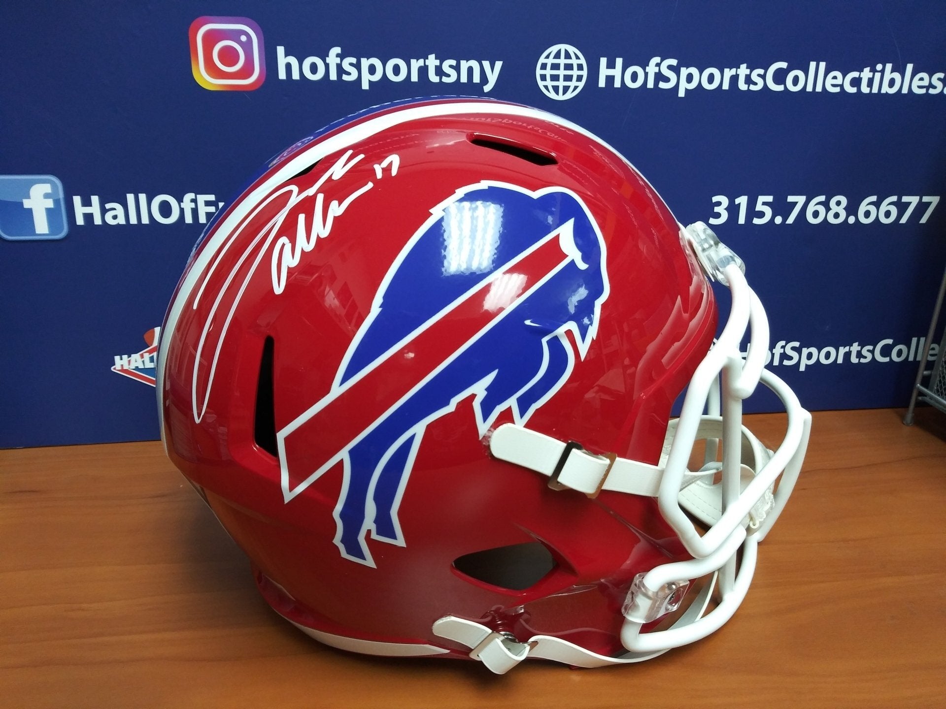 JOSH ALLEN SIGNED F/S REPLICA RED THROWBACK SPEED BILLS HELMET BECKETT