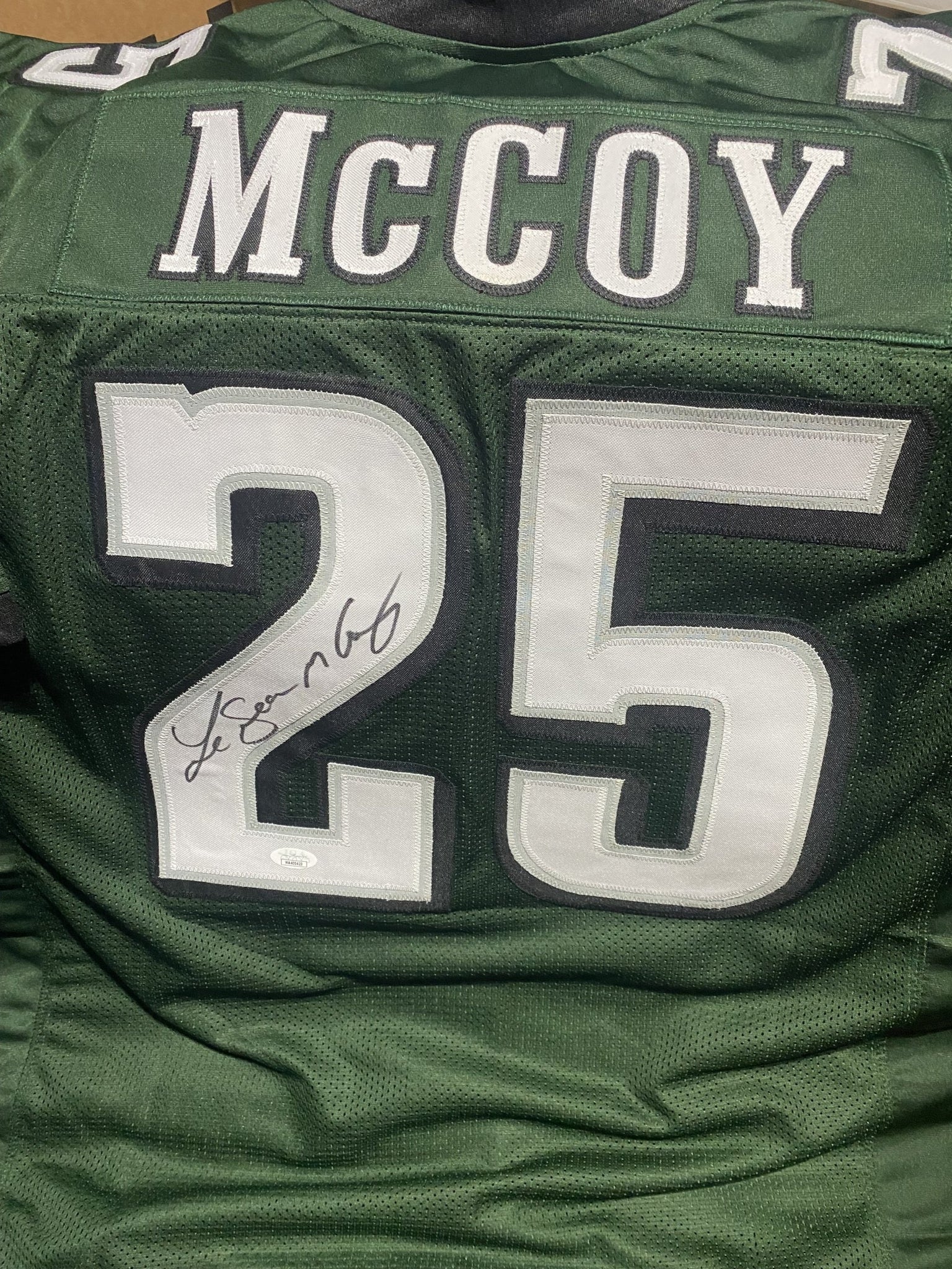 LeSEAN McCOY SIGNED EAGLES CUSTOM GREEN JERSEY - JSA COA