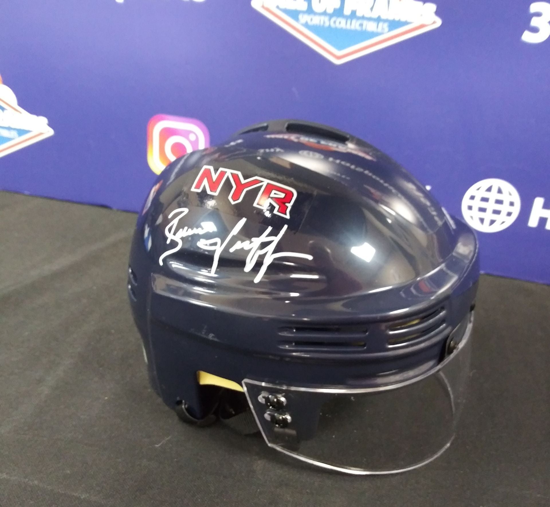 BRIAN LEETCH SIGNED RANGERS BLUE REPLICA MINI HELMET - JSA