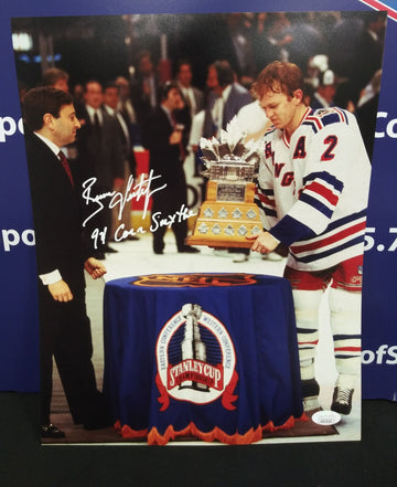 BRIAN LEETCH SIGNED NY RANGERS 11X14 STANLEY CUP PHOTO INSCRIBED - JSA