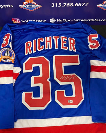 MIKE RICHTER SIGNED NY RANGERS CUSTOM JERSEY BLUE 94 PATCH  - BECKETT