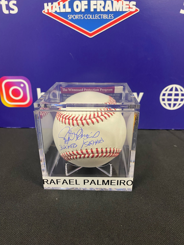 RAFAEL PALMEIRO SIGNED MLB BASEBALL INSC 569 HRs / 3020 Hits - JSA COA