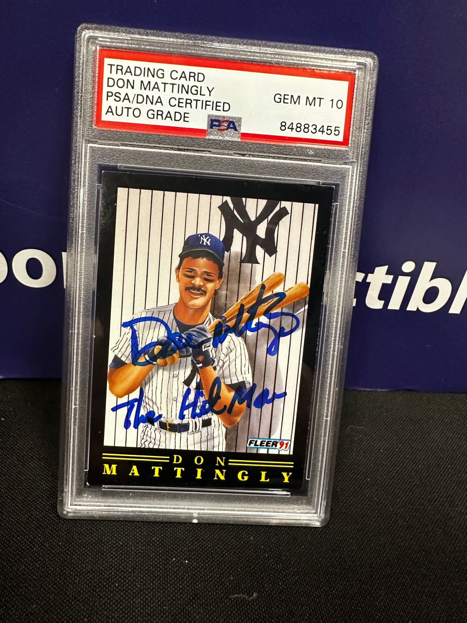 DON MATTINGLY 1991FLEER SIGNED MR YANKEE PSA AUTO 10 INSC THE HIT MAN
