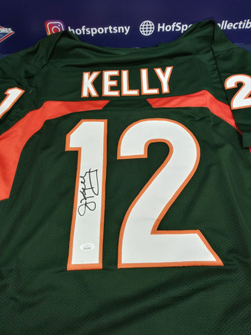 JIM KELLY SIGNED MIAMI HURRICANES CUSTOM GREEN JERSEY - JSA COA