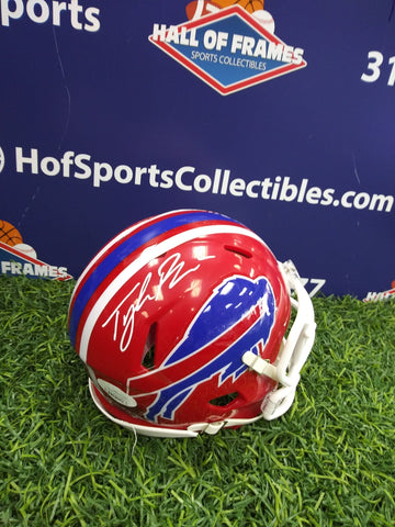 TYLER BASS SIGNED BUFFALO BILLS THROWBACK MINI HELMET - JSA COA