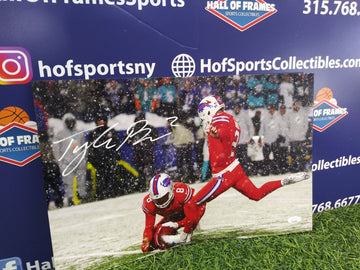 TYLER BASS SIGND BILLS GAME WINNING FG 11X14 JSA COA