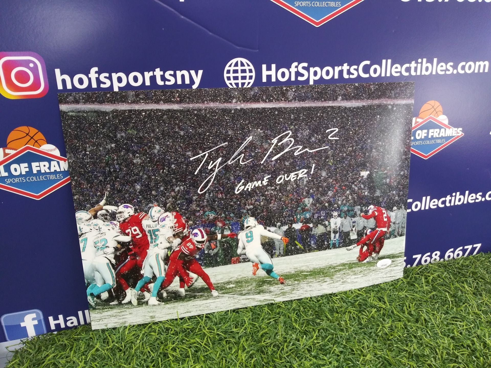 TYLER BASS SIGND BILLS GAME WINNING FG 11X17 INSC "GAME OVER
