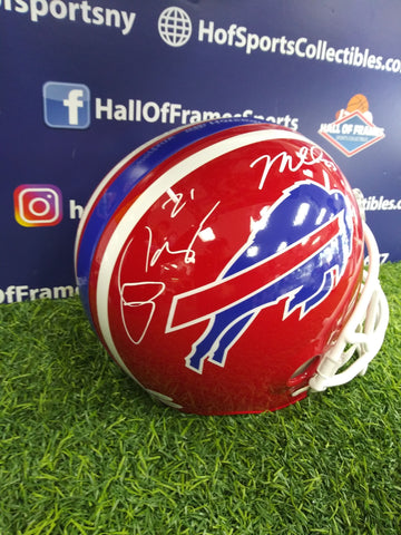 JORDAN POYER /  MICAH HYDE SIGNED BILLS RED THROWBACK FS REPLICA HELMET - JSA COA